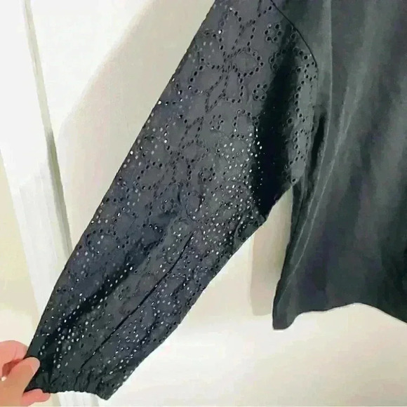 NEW Madewell Eyelet-Sleeve Tee Black - Picture 4 of 6